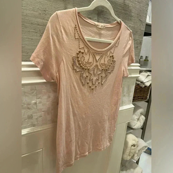J. Crew medium peach pink beaded embellished tee shirt top - Picture 4 of 6